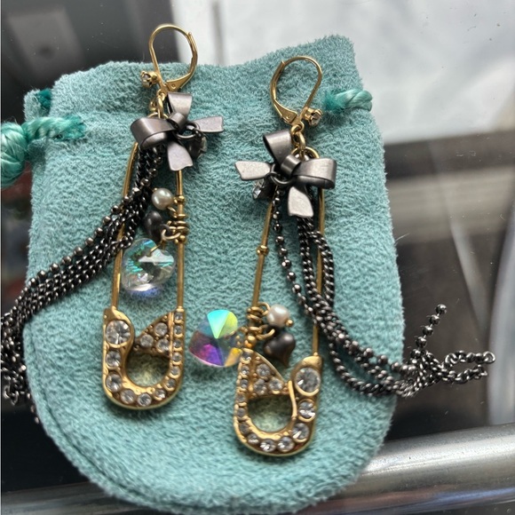 no brand Jewelry - Embellished dangling safety pin earrings